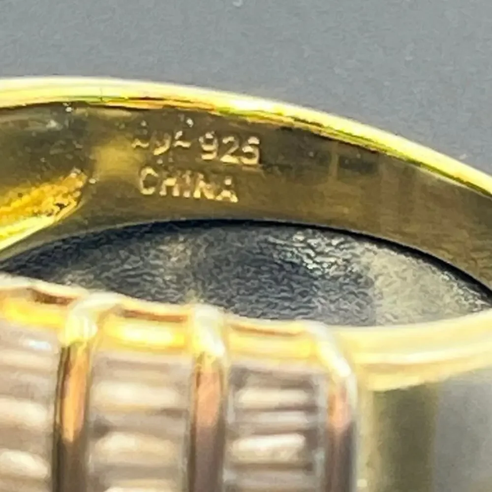 Vintage Sterling Silver Gold Vermeil CZ Multi-Stone 7.4g Cocktail‎ Ring Sz 10.25